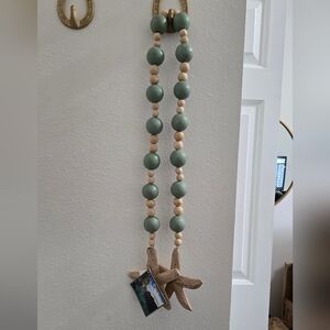 Wood Bead Starfish Hanging Garland in Sage and Natural